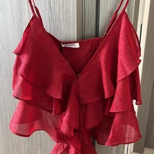 NWT REVOLVE RUMORED Tango tank top tiered chiffon red sparkle M